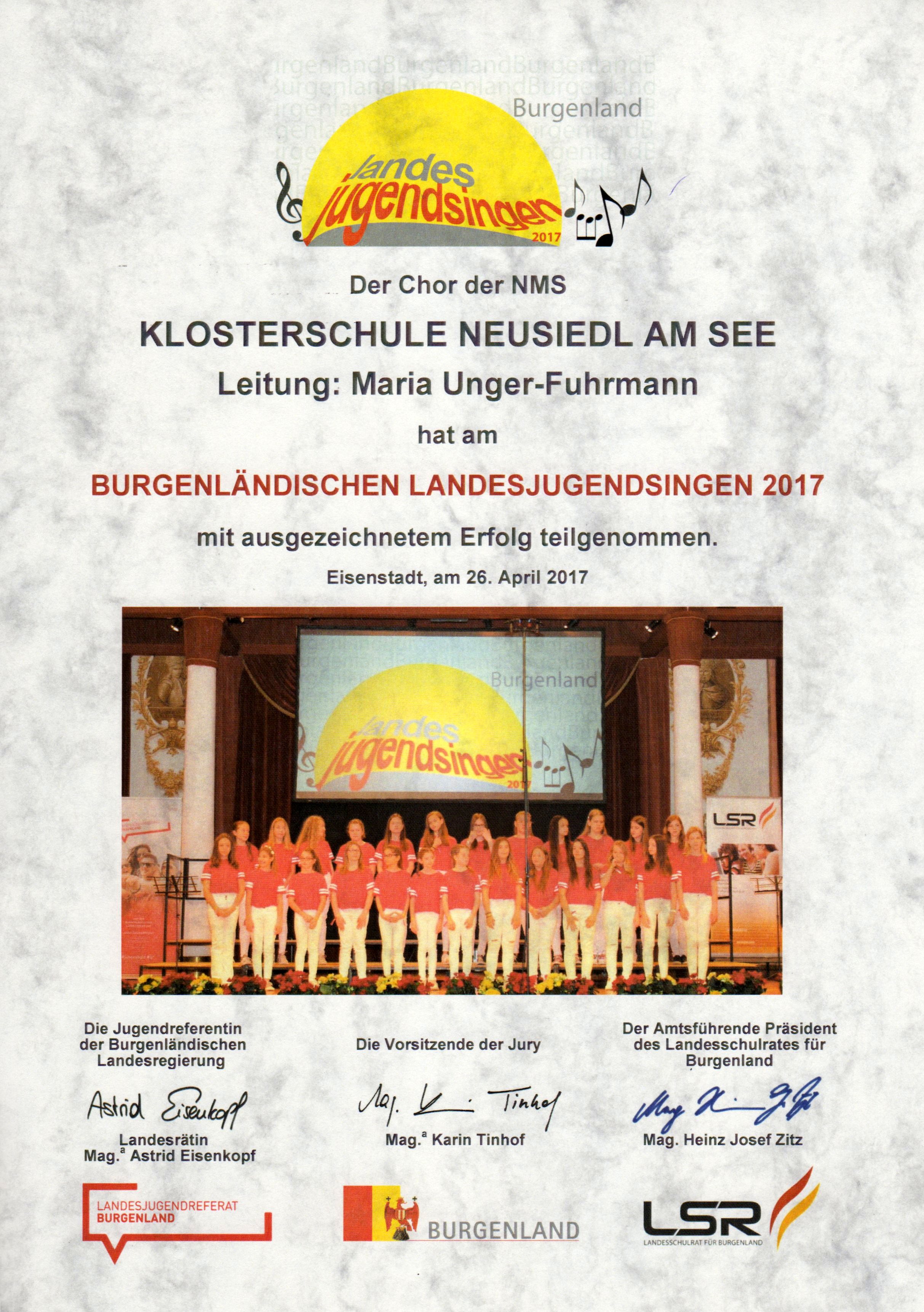 Landesjugendsingen - Urkunde