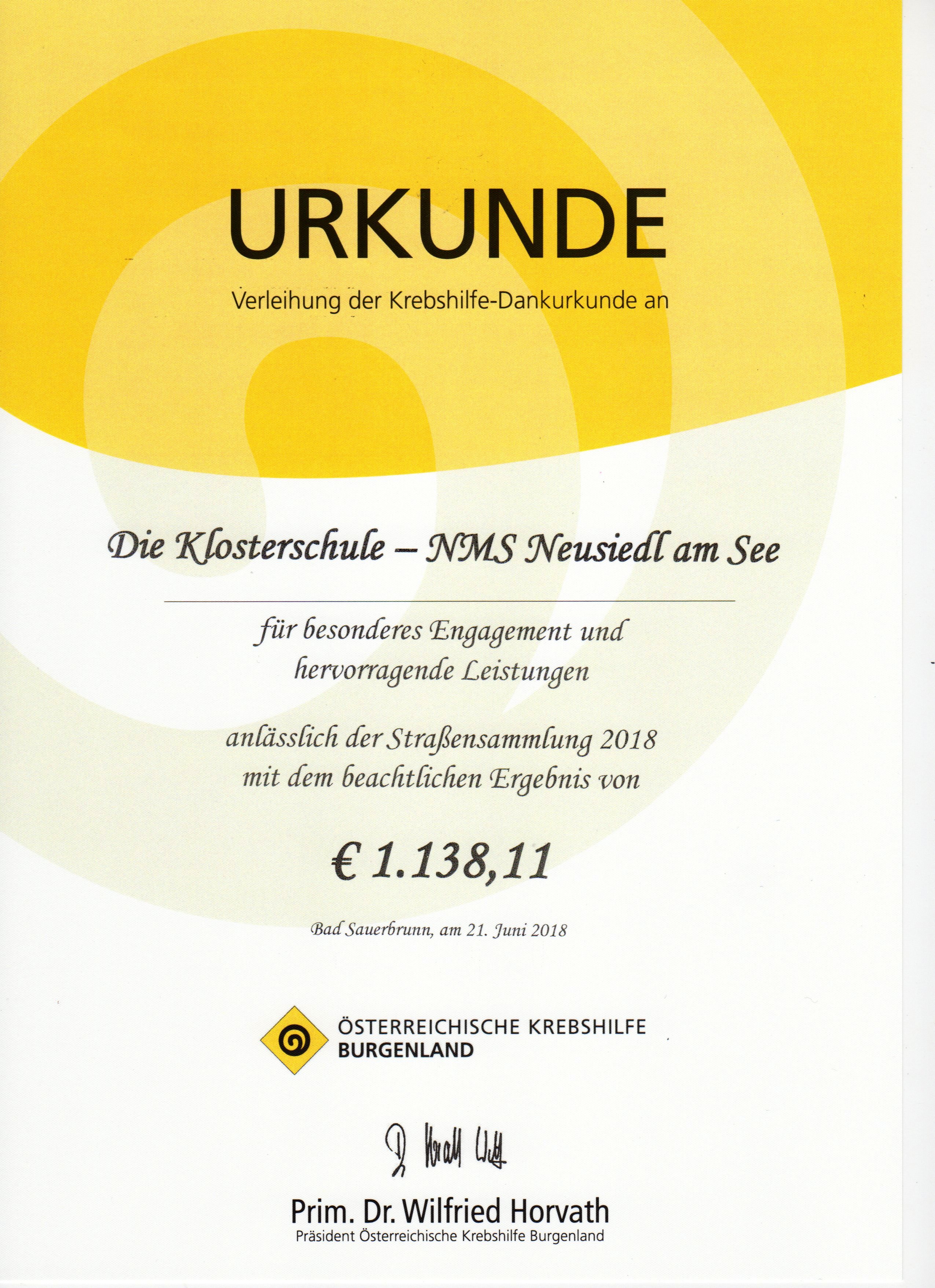 Ergebnis der Krebshilfe Straßen Sammlung ist da