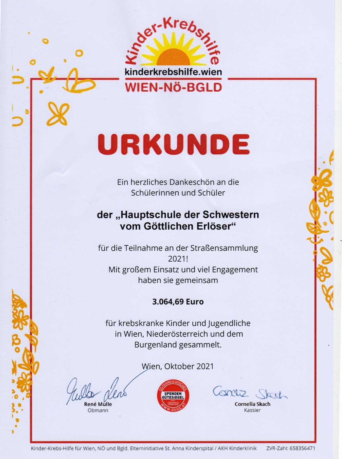 Sensationeller Erfolg bei der Kinderkrebshilfe Sammlung